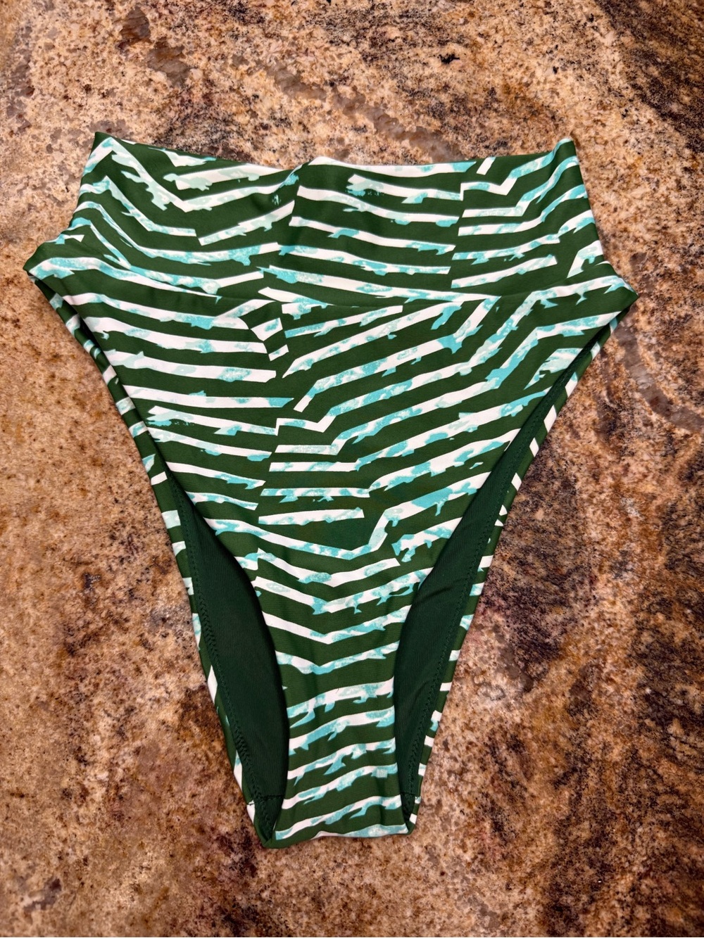 aerie Green & White Striped High-Waist Bikini Bottoms